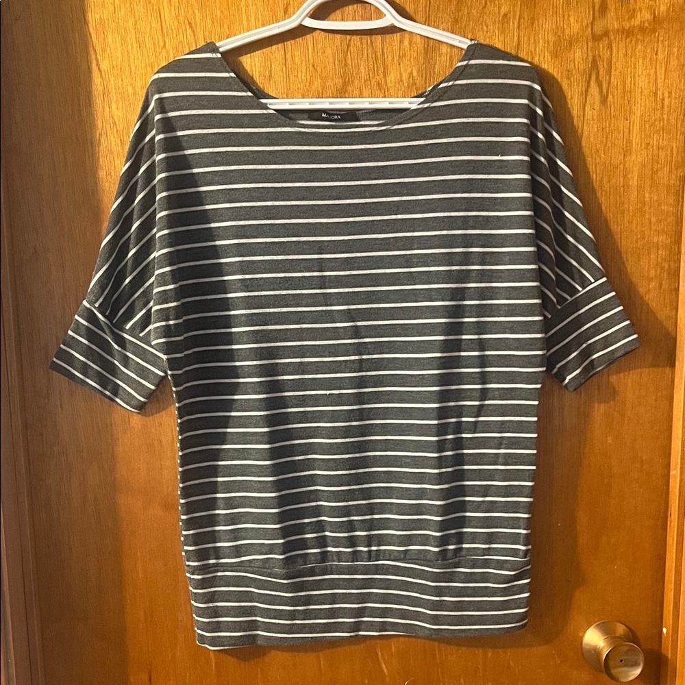 Majora Striped Charcoal Women's Short Sleeve Top Medium